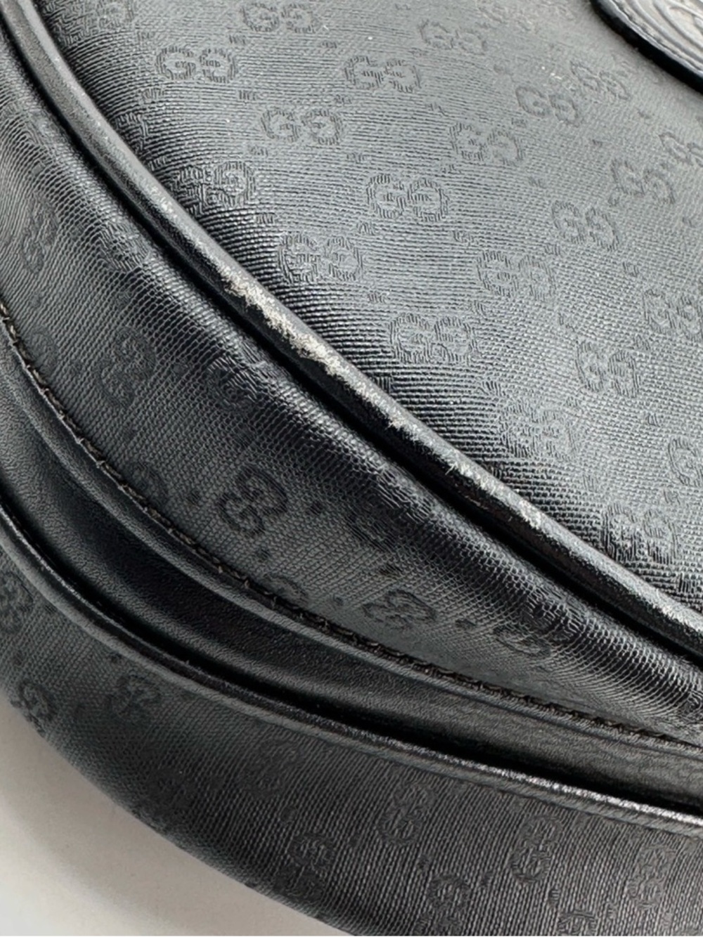 Gucci Vintage Black GG Monogram Round Crossbody Bag PVC Leather Gold Hardware - Picture 11 of 16